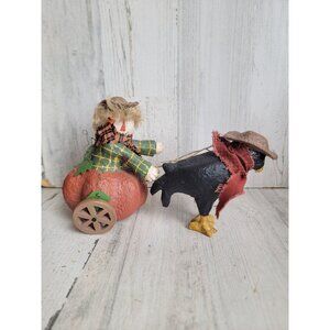 Vintage crow pulling scarecrow Halloween home decor figure‎